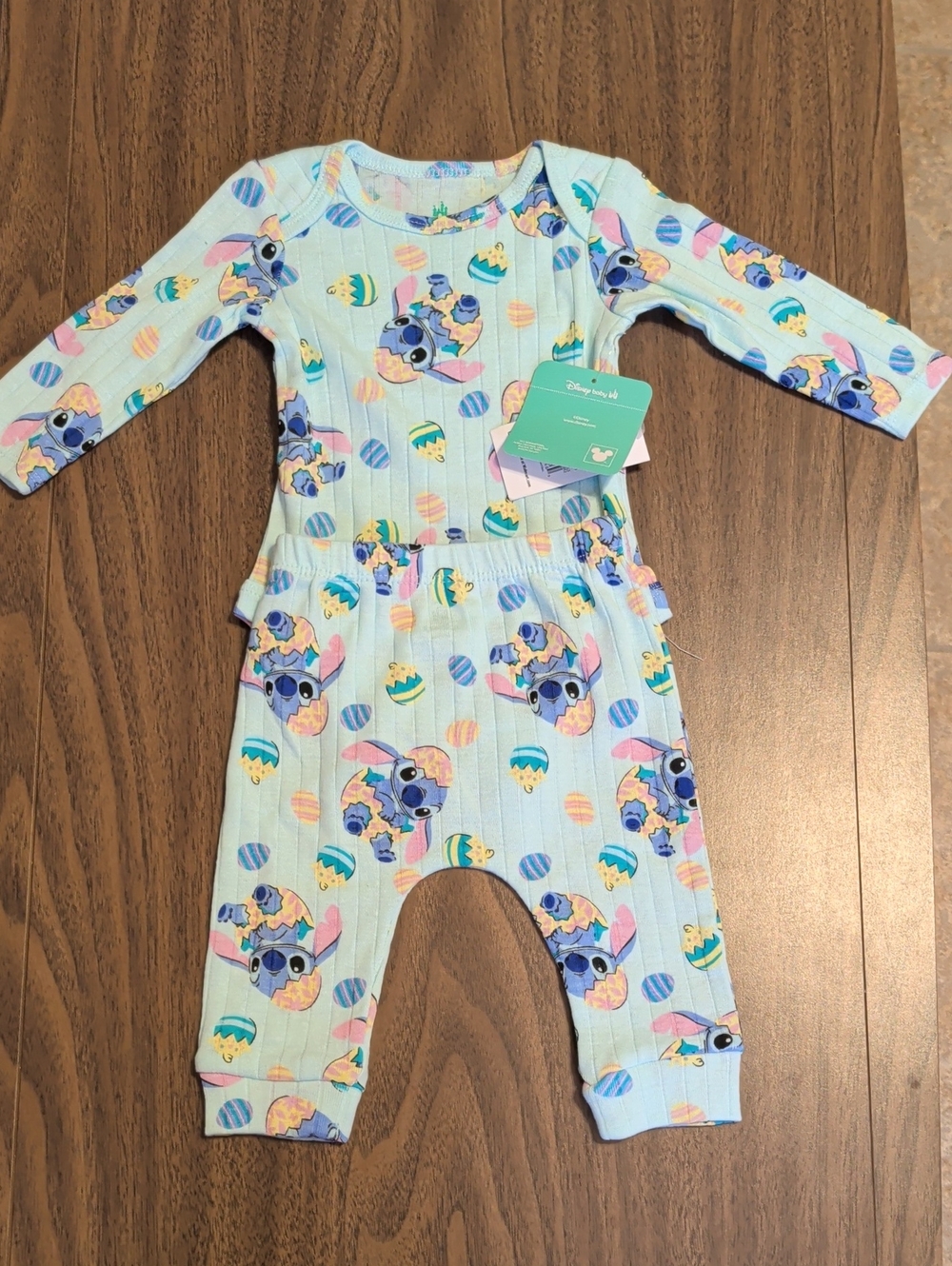 Disney Light Blue Stitch & Easter Egg Ribbed One-Piece